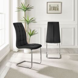 FurnitureboxUK Set of 2 Murano Deep Cushioned Soft Touch Faux Leather Dining Chairs With Silver Chrome Metal Legs in Black - thumbnail 2