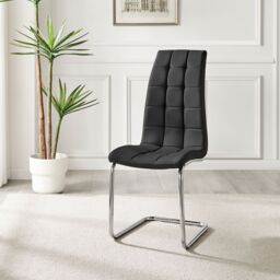 FurnitureboxUK Set of 2 Murano Deep Cushioned Soft Touch Faux Leather Dining Chairs With Silver Chrome Metal Legs in Black - thumbnail 3