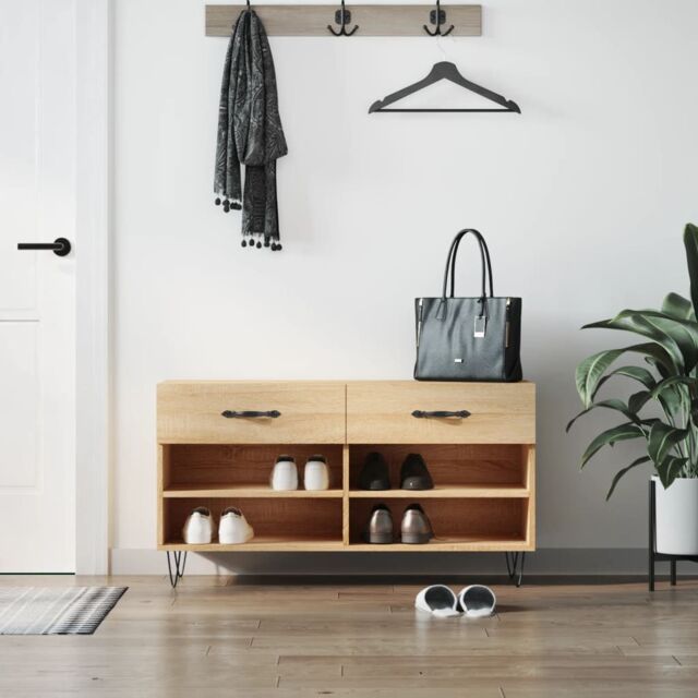 Berkfield Home Shoe Bench Sonoma Oak 102x35x55 cm Engineered Wood in Brown - Size: 102 x 35 x 55 cm - image 1