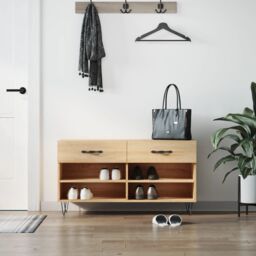 Berkfield Home Shoe Bench Sonoma Oak 102x35x55 cm Engineered Wood in Brown - Size: 102 x 35 x 55 cm - thumbnail 1
