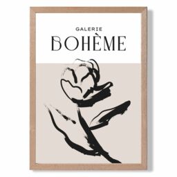 ARTZE Beige & Black Rose Boho Sketch Floral Framed Print SIZE: A2 with Oak Frame - thumbnail 1