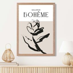 ARTZE Beige & Black Rose Boho Sketch Floral Framed Print SIZE: A2 with Oak Frame - thumbnail 2