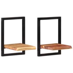Berkfield Home Wall Shelves 2 pcs 25x25x35 cm Solid Wood Acacia & Steel in Brown - Size: 25 x 25 x 35 cm - thumbnail 9
