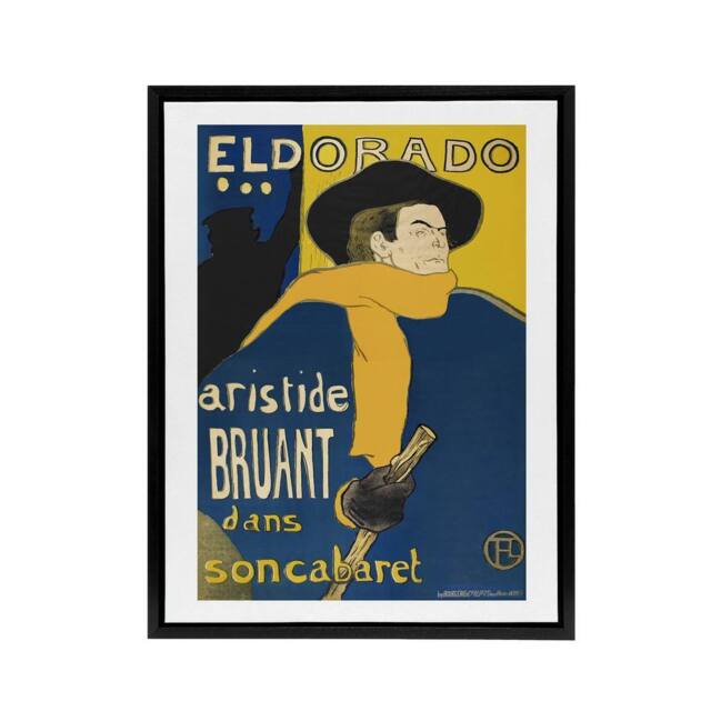 "Artery8 Eldorado Aristide Bruant Framed Canvas Wall Art Print Toulouse Lautrec in Blue - Size: W12"" x H16""" - image 1