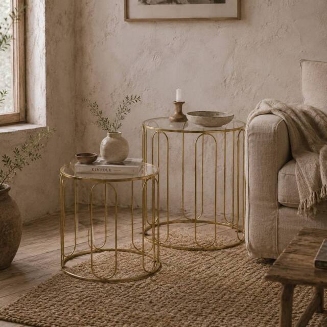Wyld Haus Rosa Gold Tone Set of 2 Elliptical Cut Out Nesting Tables - image 1