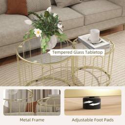 Wyld Haus Rosa Gold Tone Set of 2 Elliptical Cut Out Nesting Tables - thumbnail 7