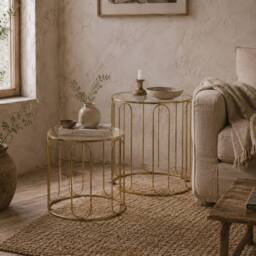 Wyld Haus Rosa Gold Tone Set of 2 Elliptical Cut Out Nesting Tables