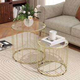 Wyld Haus Rosa Gold Tone Set of 2 Elliptical Cut Out Nesting Tables - thumbnail 8