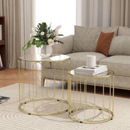 Wyld Haus Rosa Gold Tone Set of 2 Elliptical Cut Out Nesting Tables - thumbnail 3