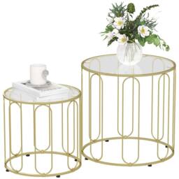 Wyld Haus Rosa Gold Tone Set of 2 Elliptical Cut Out Nesting Tables - thumbnail 2