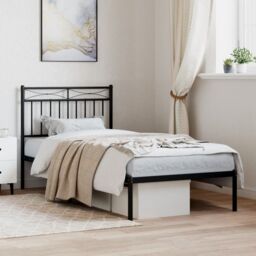 Berkfield Home Metal Bed Frame with Headboard Black 90x190 cm Single - thumbnail 1