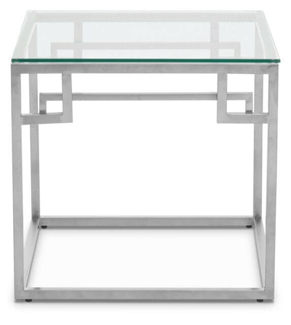 Orsina Silver Side Table, Tempered Glass Top With Minimalist Design, Stainless Steel Frame With Glossy Finish - image 1