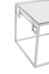 Orsina Silver Side Table, Tempered Glass Top With Minimalist Design, Stainless Steel Frame With Glossy Finish - thumbnail 4