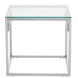 Orsina Silver Side Table, Tempered Glass Top With Minimalist Design, Stainless Steel Frame With Glossy Finish - thumbnail 3