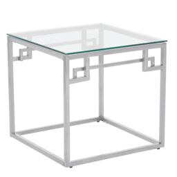 Orsina Silver Side Table, Tempered Glass Top With Minimalist Design, Stainless Steel Frame With Glossy Finish - thumbnail 2