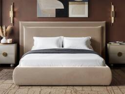 Solace+Co Sigrid Sand Velvet Cushion Headboard Ottoman Bed in Light Sand - Size: Double - thumbnail 2