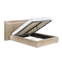 Solace+Co Sigrid Sand Velvet Cushion Headboard Ottoman Bed in Light Sand - Size: Double - thumbnail 5