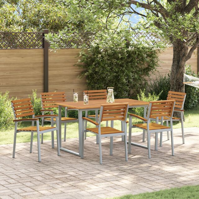 Berkfield Home 7 Piece Garden Dining Set Solid Wood Acacia & Metal in Grey - image 1