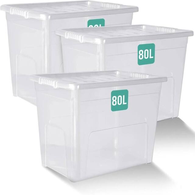 Havendro 80L set of 4 Heavy Duty Clear Plastic Storage Boxes with Lids - image 1