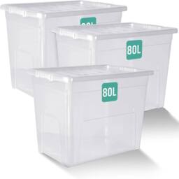 Havendro 80L set of 4 Heavy Duty Clear Plastic Storage Boxes with Lids - thumbnail 1