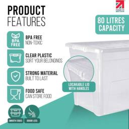 Havendro 80L set of 4 Heavy Duty Clear Plastic Storage Boxes with Lids - thumbnail 3