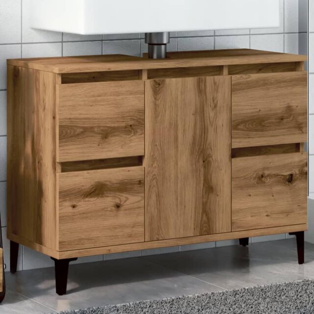 Berkfield Home Sink Cabinet Artisan Oak 80x33x60 cm Engineered Wood in Brown - Size: 80 x 33 x 60 cm - image 1
