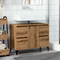 Berkfield Home Sink Cabinet Artisan Oak 80x33x60 cm Engineered Wood in Brown - Size: 80 x 33 x 60 cm - thumbnail 3