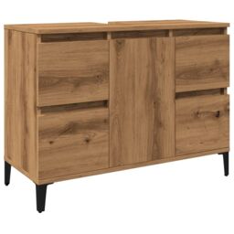 Berkfield Home Sink Cabinet Artisan Oak 80x33x60 cm Engineered Wood in Brown - Size: 80 x 33 x 60 cm - thumbnail 2