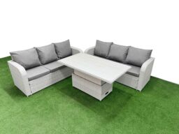 Fimous Outdoor Garden Furniture Sets 6 Seater Wicker Rattan Furniture Sofa Sets w/ Adjustable Lifting Dining or Coffee Table high Back Lounge Sofa - thumbnail 1