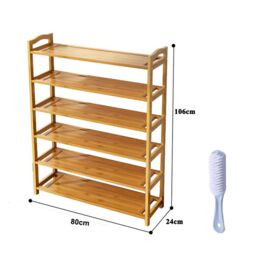 VOGREX 6 TIERS BAMBOO SHOE RACK FOOTWEAR ORGANISER WOODEN STORAGE SHELVES in Brown - thumbnail 2