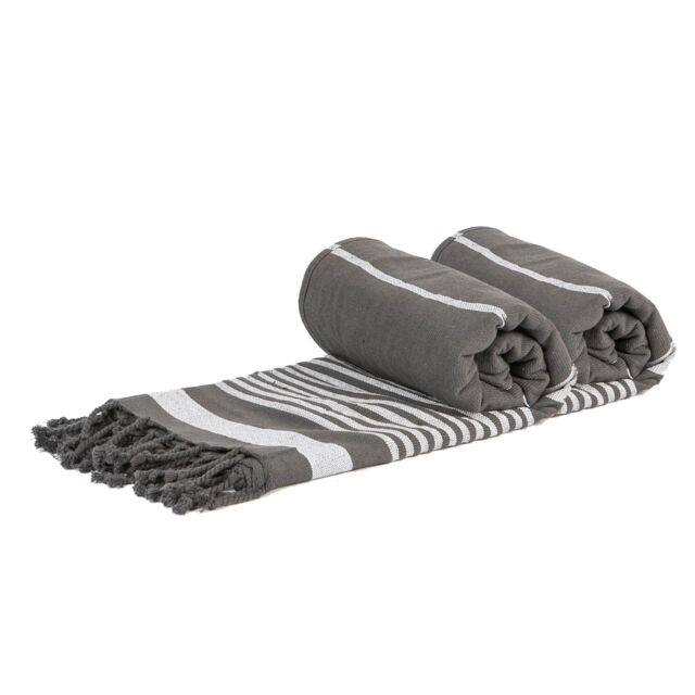 Nicola Spring 100% Cotton Bath Towel Turkish Style Hamman Blanket Bath Sheet - 160 x 90cm (x2) in Stone