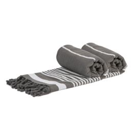 Nicola Spring 100% Cotton Bath Towel Turkish Style Hamman Blanket Bath Sheet - 160 x 90cm (x2) in Stone - thumbnail 1