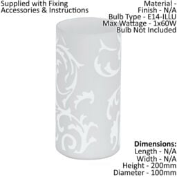 Loops Table Lamp Colour Shade White Printed Glass In Line Switch Bulb E14 1x60W - thumbnail 2