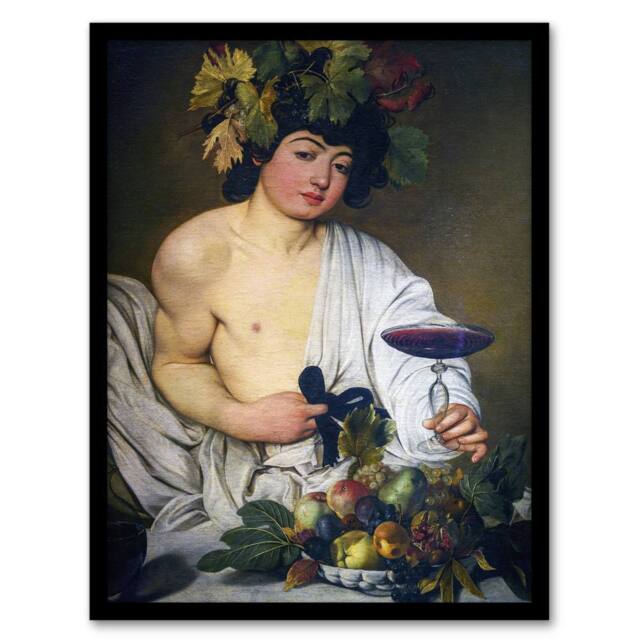 Artery8 Caravaggio Bacchus Dionysus Portrait Oil Painting Framed Art Print - Size: A4 - image 1