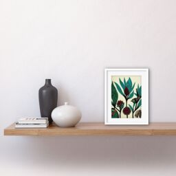 "Artery8 Wall Art Print Abstract Folk Art Leaves Flowers Birds Vintage Style Green Burgundy Cream Black Artwork Framed 9X7 Inch - Size: W7"" x H9""" - thumbnail 2