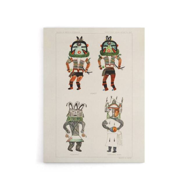 "Artery8 Drawing from Hopi Natives Hopi Kachinas Vintage Canvas Wall Art in White - Size: W18"" x H24""" - image 1