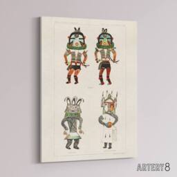 "Artery8 Drawing from Hopi Natives Hopi Kachinas Vintage Canvas Wall Art in White - Size: W18"" x H24""" - thumbnail 2