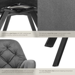 tectake Armchair Lucia Set Of 4 - Anthracite in Dark Grey - Size: 4 Pack - thumbnail 5