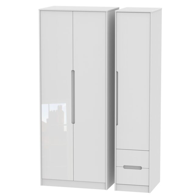 Ready Assembled 2 U Bristol Tall Triple Plain + Drawer Wardrobe (Ready Assembled) in White