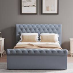 FWStyle Abbey Bed Frame Steel Grey Side Lift Ottoman Scroll Buttoned - Size: Double - thumbnail 2