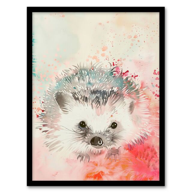 "Artery8 Adorable Watercolour Hedgehog Modern Light Pink Framed Art Print - Size: W12"" x H16""" - image 1