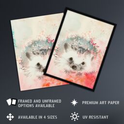 "Artery8 Adorable Watercolour Hedgehog Modern Light Pink Framed Art Print - Size: W12"" x H16""" - thumbnail 2