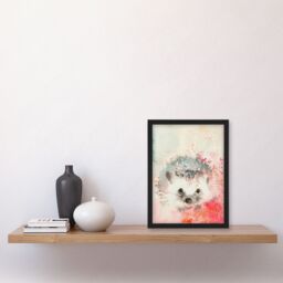 "Artery8 Adorable Watercolour Hedgehog Modern Light Pink Framed Art Print - Size: W12"" x H16""" - thumbnail 4