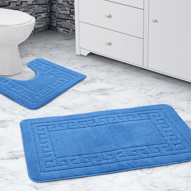 Velosso Greek Key Bathmat Set - Antislip in Blue - image 1