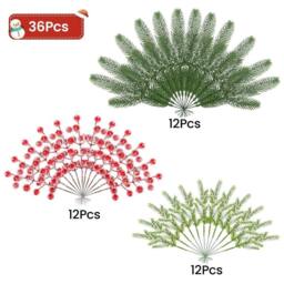 FLAVORA 72 x Artificial Red Berries & Frosted Pine Branches - thumbnail 2