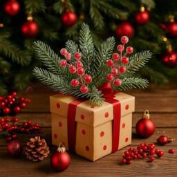 FLAVORA 72 x Artificial Red Berries & Frosted Pine Branches - thumbnail 3