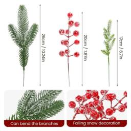 FLAVORA 72 x Artificial Red Berries & Frosted Pine Branches - thumbnail 6