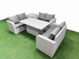 Fimous 6 Seater PE Wicker Rattan Furniture Sofa Sets with Adjustable Lifting Dining or Coffee Table 2 Seater Love Sofa Side Table Light Grey - thumbnail 2