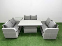 Fimous 6 Seater PE Wicker Rattan Furniture Sofa Sets with Adjustable Lifting Dining or Coffee Table 2 Seater Love Sofa Side Table Light Grey - thumbnail 1