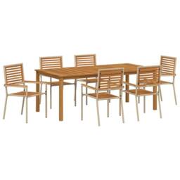 Berkfield Home 7 Piece Garden Dining Set Beige Poly Rattan Acacia - thumbnail 2